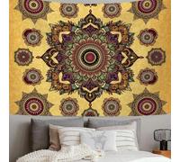 DACRWEKZ Arazzo Style ethnique rétro Stile Motif de mandala symétrique Arazzo Tappezzeria Estetica Drappo da Parete per Decorazione Murale in Tessuto per Camera da Letto Soggiorno Casa Jaune