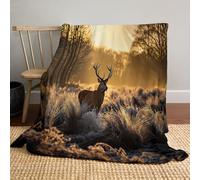 DACRWEKZ Cerf Rouge majestueux Jaune brunâtre Couverture De Canapé Microfibre Ultra Douce Plaid Illustrations d'animaux, pour Le Salon, La Chambre Et L’extérieur Toutes Saisons 220 x 240cm