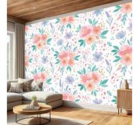 DACRWEKZ Chambre Papier Peint 3D Panoramique Aquarelle fraîche 400x280cm Papier Peint Soie Mural Feuilles et fleurs violettes pour Salon Canapé TV Fond Décoration, Personnalisable Grande Taille