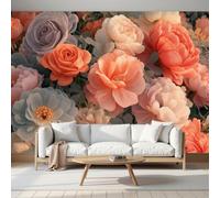 DACRWEKZ Chambre Papier Peint 3D Panoramique Fleurs 3D 300x210cm | Papier Peint Soie Mural Feuilles de pivoine et de rose pour Salon Canapé TV Fond Décoration