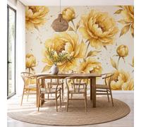DACRWEKZ Chambre Papier Peint 3D Panoramique Fleurs de luxe 350x256cm | Papier Peint Soie Mural Points dorés sur les boutons de pivoine pour Salon Canapé TV Fond Décoration