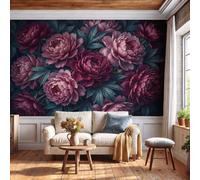 DACRWEKZ Chambre Papier Peint 3D Panoramique Style rétro sombre 450x315cm | Papier Peint Soie Mural Branches de pivoine pour Salon Canapé TV Fond Décoration