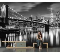 DACRWEKZ Chambre Papier Peint 3D Panoramique Style urbain réaliste 400x280cm Papier Peint Soie Mural Pont de Brooklyn pour Salon Canapé TV Fond Décoration, Personnalisable Noir et blanc