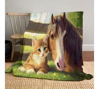 DACRWEKZ Chat Cheval Brun Couverture De Canapé Microfibre Ultra Douce Plaid Thème Animalier, pour Le Salon, La Chambre Et L’extérieur Toutes Saisons 200 x 200cm