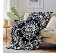 DACRWEKZ Collection de Fleurs Mandala Couverture,200 x 200cm en Flanelle Douce Chaude et Confortable pour Canapé ou Lit, Convient à Toutes Les Saisons, Noir et Blanc