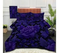 DACRWEKZ Couette 140 x 200 cm, Couette Chaud 200 GSM, pour lit 1Personne, Couverture Illustrations de Fleurs Motif brocart1 Taies d'oreiller 65x65cm (Violet foncé