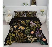 DACRWEKZ Couette 140 x 200 cm Plantes et Fleurs Imprimée Feuilles de Fleurs Sauvages 4 Saisons pour Lit, Edredon Réversible Légère, sans Housse, avec Taies d'oreiller 65x65 cm