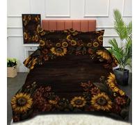 DACRWEKZ Couette 240 x 220 cm Enfant Fleurs rétro Tournesol Couette 2 Personne 3D Imprimée 4 Saisons pour Lit Légère Été avec 2 Taies d'oreiller 65x65cm