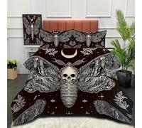 DACRWEKZ Couette 240 x 220 cm Style campagnard Noir Imprimée Papillon de Nuit crâne 4 Saisons pour Lit 2 Personnes, Edredon Réversible Légère, sans Housse, avec 2