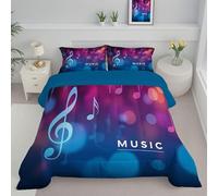DACRWEKZ Couette 240 x 220 cm Thème Musical Bleu-Violet Imprimée Motif de Notes Musicales 4 Saisons pour Lit 2 Personnes, Edredon Réversible Légère, sans Housse, avec 2