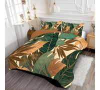 DACRWEKZ Couette 240 x 220 cmstyle bohème Jaune-Vert Imprimée Feuilles Tropicales 4 Saisons pour Lit 2 Personnes, Edredon Réversible Légère, sans Housse, avec 2 Taies d'oreiller 65x65 cm
