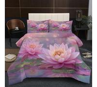 DACRWEKZ Couette Réversible 140 x 200 cm Couette 4 Saisons Cooling Ambiance Zen Lotus élégant Couettes Matelassée Dessus De Lit Boutis Couvre-Lit Édredon Couettes Chaude Épais Imprimée Pompon