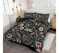 DACRWEKZ Couette Réversible 260 x 230 cm Couette 4 Saisons Cooling Retro Country Fleurs Papillon Couettes Matelassée Dessus De Lit Boutis Couvre-Lit Édredon Couettes Chaude Épais Imprimée Pompon