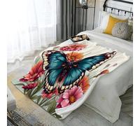 DACRWEKZ Couverture 3D Imprimée Plantes et Fleurs, Bleu Poudre Flanelle Chaud, Fleurs Papillon,Doux et Confortable pour Lit,Canapé,Salon,Cadeau Enfant/Adulte,