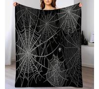 DACRWEKZ Couverture de d'halloween,Joyeuse automne200 x 200cm Toile d'araignée,Couverture en Polaire,pour Enfants garçons et Filles, Noir et Blanc