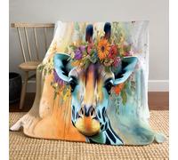 DACRWEKZ Couverture Fleurs de Girafe - 220 x 240cm Ultra Douce,Couverture Douce Et Chaud Et Léger, Jeté De Canapé Ou Lit,Couvertures Illustrations d'animaux Portable Déco Maison,Jaune