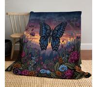 DACRWEKZ Couverture Papillons et Fleurs - 150 x 200cm Ultra Douce,Couverture Douce Et Chaud Et Léger, Jeté De Canapé Ou Lit,Couvertures Style Dessin animé Portable Déco Maison,Bleu-Violet