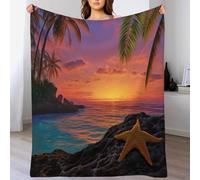 DACRWEKZ Couverture130 x 150cm - avec Motif Loup - Couverture Douillette - en Flanelle Moelleuse -Zones côtières Tropicales étoiles de mer, Feuilles de Palmier
