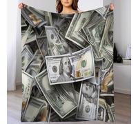 DACRWEKZ Couverture150 x 200cm - avec Motif Loup - Couverture Douillette - en Flanelle Moelleuse -Réalisme Billets de Banque en Dollars américains