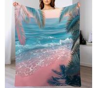 DACRWEKZ Couverture150 x 200cm - avec Motif Loup - Couverture Douillette - en Flanelle Moelleuse -Zones côtières Tropicales Plage, Feuilles de Palmier
