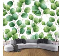 DACRWEKZ Feuilles d'eucalyptus à l'aquarelle Papier Peint Panoramique Plantes simples Mur 350 x 256 cm Moderne Papier Peint Soie pour Chambre Salon Bureau Personnalisé Décoration Murale