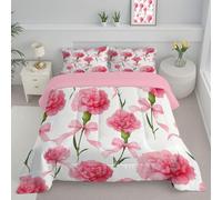 DACRWEKZ Fleurs aquarelles Parure de lit 140 x 200 cm 4.5 tog, Douce et réversible sans Housse avec taies d'oreiller, nœud d'œillet pour Toutes Les Saisons,Rose