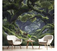 DACRWEKZ Forêt magique 3D Papier Peint Panoramique 250x175cm, Cerf géant des arbres anciens Papier Peint Mural Art - Vert Photo Fresque Mural Décoratif pour Salle à Manger Salon Chambre