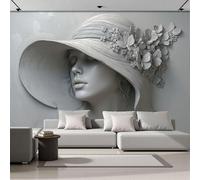 DACRWEKZ Générique Papier Peint Soie Art élégant Femme portant un chapeau 450x356cm Papier Peint Panoramique Grandes Poster Mural Photo pour Salon, Chambre, Décor Fond TV gris