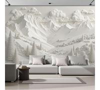 DACRWEKZ Générique Papier Peint Soie paysages naturels Montagnes, rivières, arbres 300x210cm Papier Peint Panoramique Grandes Poster Mural Photo pour Salon, Chambre, Décor Fond TV Blanc