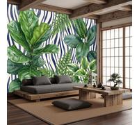 DACRWEKZ Lignes de production Figuier lyre et pothos Papier Peint Panoramique Pour Garçons filles, 250x175cm | Vert Poster Géant Mural 3D, Décoration Murale Premium Pour Salon, Chambre Adulte
