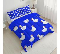 DACRWEKZ Minimalisme Parure de lit 140 x 200 cm 4.5 tog, Douce et réversible sans Housse avec taies d'oreiller, Mignonne oie Blanche pour Toutes Les Saisons,Bleu Marine