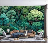 DACRWEKZ Papier Peint 3D Panoramique Feuille Arbres Et Rivière 200x140cm,Illustrations De Forêt Papier Peint Tissu de soie pour Chambre Salon Personnalisé Décoration Murale