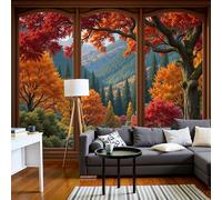 DACRWEKZ Papier Peint 3D Panoramique Feuille Feuilles Des Arbres Dans Les Montagnes 450x356cm,Scènes D'Automne Papier Peint Tissu de soie pour Chambre Salon Personnalisé Décoration Murale
