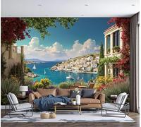 DACRWEKZ Papier Peint 3D Panoramique Feuille Fleurs Et Plantes Des Îles Grecques 400x280cm,Paysage Urbain Papier Peint Tissu de soie pour Chambre Salon Personnalisé Décoration Murale