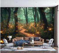 DACRWEKZ Papier Peint 3D Panoramique Feuille Lucioles De La Forêt Sombre 200x140cm,Style Mystérieux Et Onirique Papier Peint Tissu de soie pour Chambre Salon Personnalisé Décoration Murale