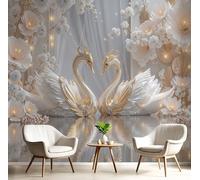 DACRWEKZ Papier Peint Animaux de luxe Fleurs de cygne Tapisserie Mural Fresque, Poster Geant Mural, Pour Salon Chambre Fond Tv Style Déco300x210cm