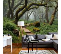 DACRWEKZ Papier Peint Arbres, arbustes, chemins de pierre, Papier Peint Panoramique Vent mystérieux de la forêt Vert Pour Salon Chambre Bureau Couloir, Décoration Murale Poster Intérieure, 250x175cm
