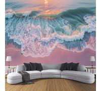 DACRWEKZ Papier peint Côte de rêve 450x356cm - Plage de sable rose - Revêtement mural décoration pour chambre salon cuisine - Design unique et moderne - bleu et rose