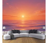 DACRWEKZ Papier peint Côte romantique 250x175cm - Coucher de soleil en mer - Revêtement mural décoration pour chambre salon cuisine - Design unique et moderne - couleur orange