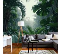 DACRWEKZ Papier Peint Feuilles de palmier, Papier Peint Panoramique Forêt tropicale humide Vert foncé Pour Salon Chambre Bureau Couloir, Décoration Murale Poster Intérieure, 300x210cm
