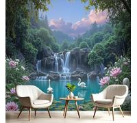 DACRWEKZ Papier Peint Forêt 3D Lotus en cascade Peints, Poster Fresque Murale vert, Poster Mural pour Salon, Chambre d’Enfants ou Restaurant,350x256cm Décoration Fresque