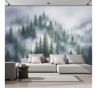 DACRWEKZ Papier Peint Forêt dans la brume Papier Peint Paysage forestier mystérieux vert Poster Panoramique 3D pour Salon Chambre D'Enfant Décoration Murale 450x356cm