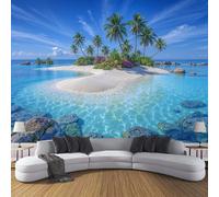 DACRWEKZ Papier peint îles tropicales 450x356cm - Palm Tree Beach - Revêtement mural décoration pour chambre salon cuisine - Design unique et moderne - bleu