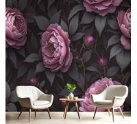 DACRWEKZ Papier Peint Illustrations de fleurs Feuilles de rosier Peints, Poster Fresque Murale rose foncé, Poster Mural pour Salon, Chambre d’Enfants ou Restaurant,350x256cm Décoration Fresque