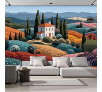 DACRWEKZ Papier Peint Illustrations de paysage champs et collines, Rouge et vert 3D Panoramique Papiers Peint, Papier Mural Decoratif Pour Salon Chambre TV mur salon Murales 450x356cm