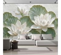 DACRWEKZ Papier Peint lotus blanc, Style Décoration artistique Mural Fond D'écran, vert Revêtement Murales Pour Salon Chambre Couloir TV Fond Décor Mural 350x256cm