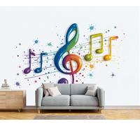 DACRWEKZ Papier Peint Musique simple Motif de notes de musique bleu-vert 150 x 105 cm Papier Peint Poster Mural 3D, Photo Peinture Murale Soie Fresque pour Salon Chambre Toile Fond TV