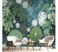 DACRWEKZ Papier Peint Panoramique 3D Soie, 150 x 105 cm Plantes à l'aquarelle feuilles de lotus, Grande Mural, pour Salon, Chambre d'enfant, Chambre Décoration Poster Papier Peint