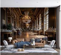 DACRWEKZ Papier Peint Panoramique 3D Soie,350x256cm Murales Panoramique Château De Versailles Architecture 3D De Luxe Pour Salon, Adulte Chambre D'Enfants, Restaurant Décoration,Brun Foncé