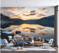 DACRWEKZ Papier Peint Panoramique 3D Soie,350x256cm Murales Panoramique Montagnes Enneigées Autour Du Lac Paysage D'Hiver Pour Salon, Adulte Chambre D'Enfants, Restaurant Décoration,Jaune Bleu